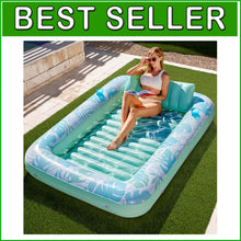 Load image into Gallery viewer, Cyan White Jumbo Inflatable Pool Lounger with Removable Pillow &amp; Drink Holders