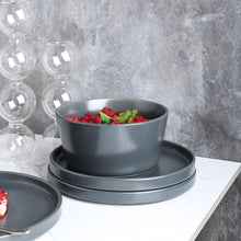 Load image into Gallery viewer, Hand-Painted Gray Matte Stoneware Dining Set for 8 - Dishwasher Safe &amp; Stylish