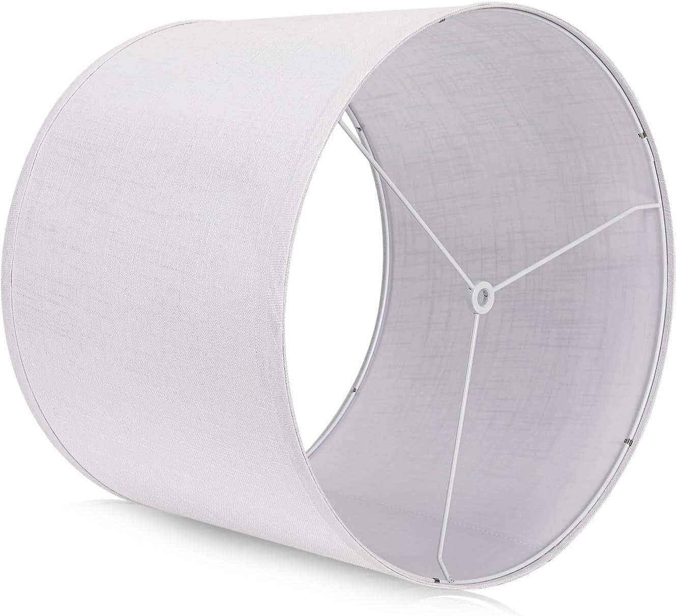 Elegant White Drum Lamp Shades 15" - Durable Natural Linen with Spider Fitter