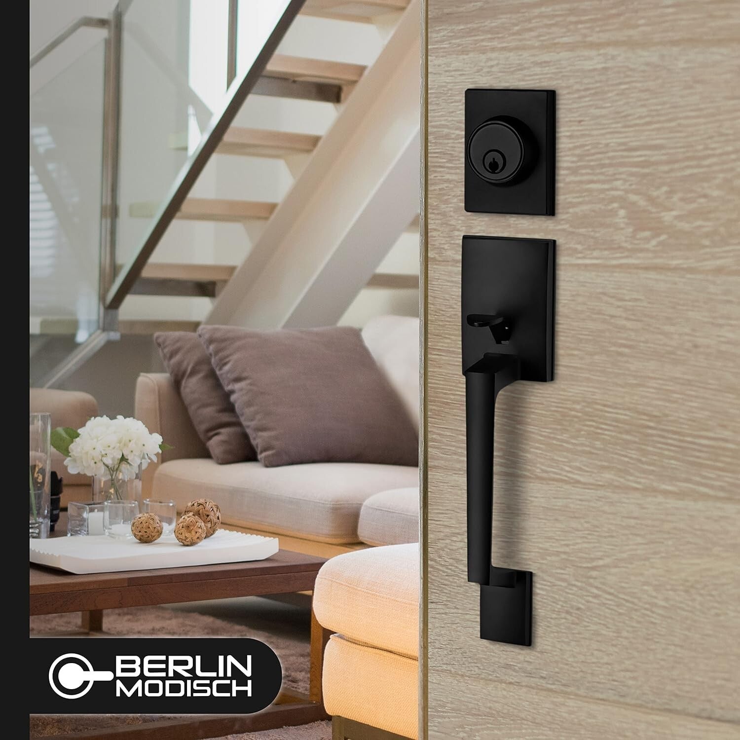 Durable Reversible Lever Handle Set with Matte Black Finish for Secure Entrances