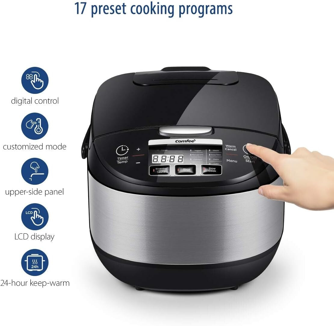 Programmable Japanese Rice Cooker - 10 Cups Uncooked, Keep Warm & Delay Timer