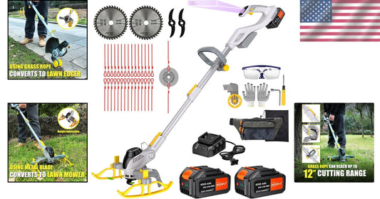 12-Inch Cordless String Trimmer & Edger with 3 Cutting Methods - Battery Powered