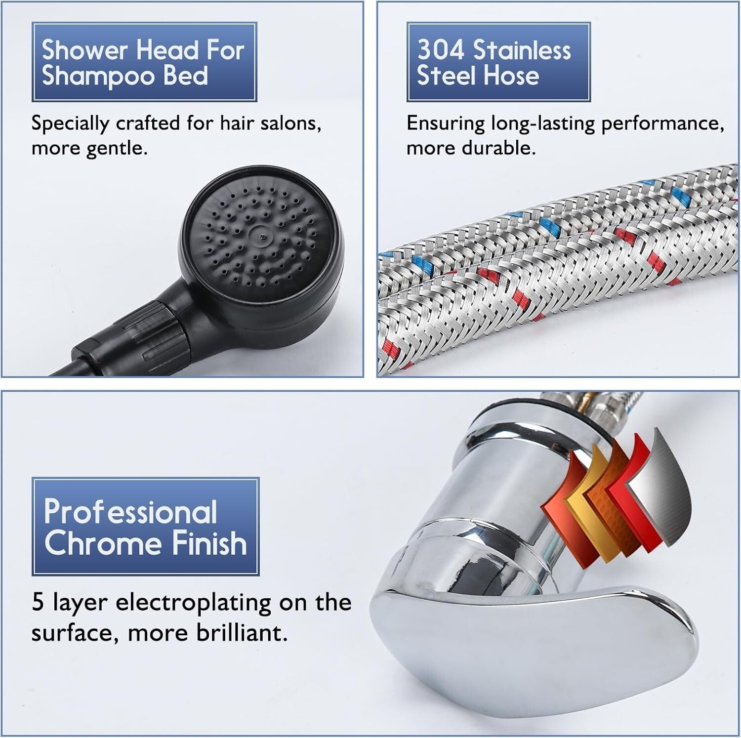 Brass Salon Shampoo Bowl Faucet & Sprayer Kit with Chrome Finish, Easy Install