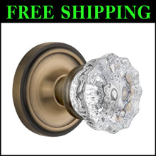 Load image into Gallery viewer, Sophisticated Antique Brass Rosette Door Knob with Pristine Crystal Handle