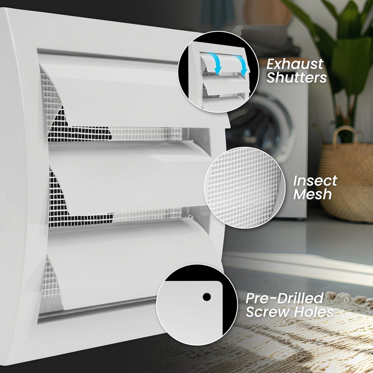 Louvered 5" Dryer Vent Cover Kit - Adjustable Length with Insect Protection