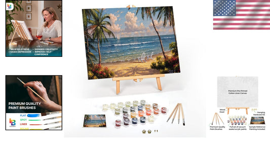 Seaside Paradise 16x20 Paint by Numbers Kit with Framed Canvas & Easel