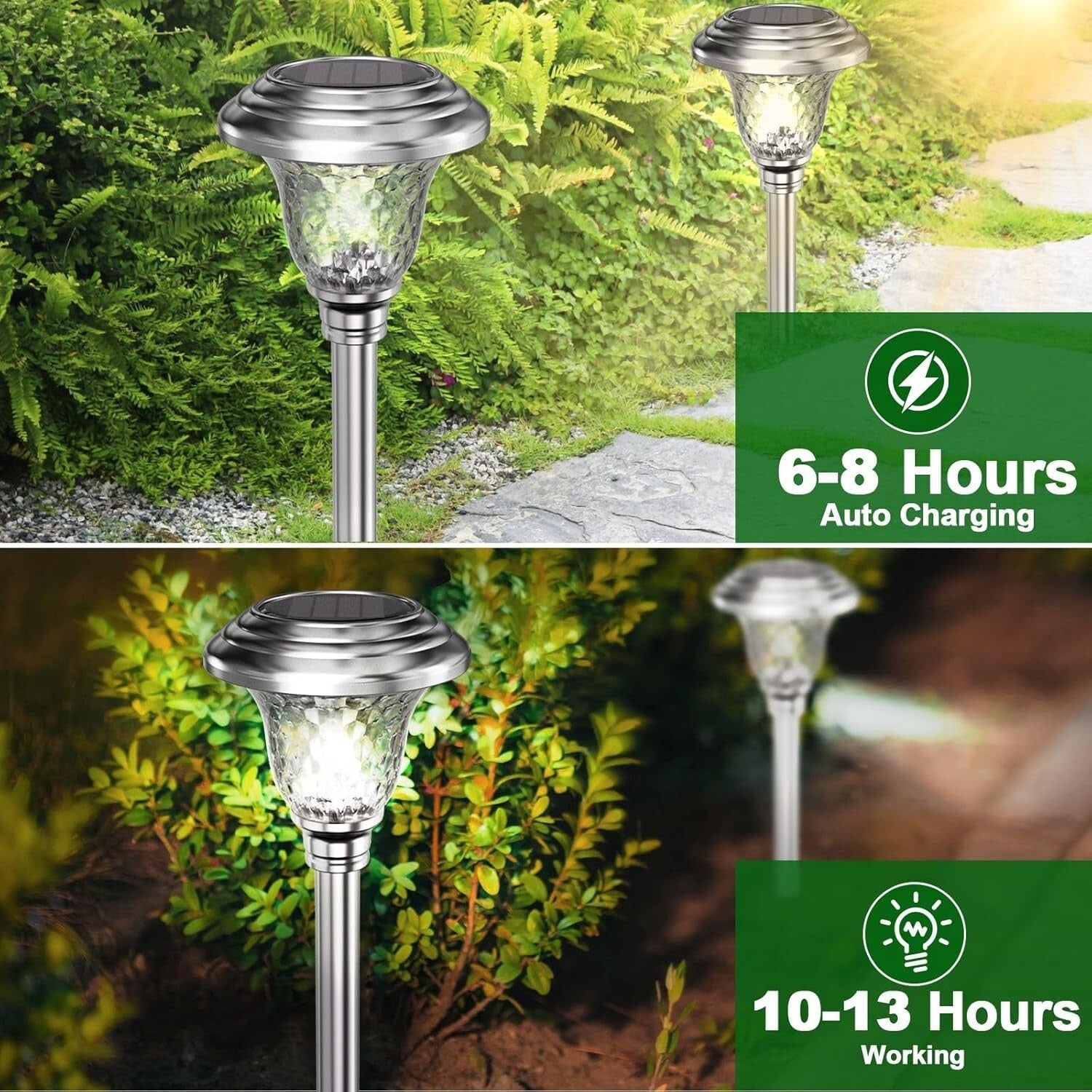 Elegant Solar-Powered Outdoor Lights for Garden Path - 8 Pack Stainless Steel