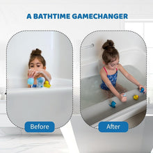 Load image into Gallery viewer, Gray Bath Toy Holder Splash Guard - 3 Ft Play Shelf with Water Barrier