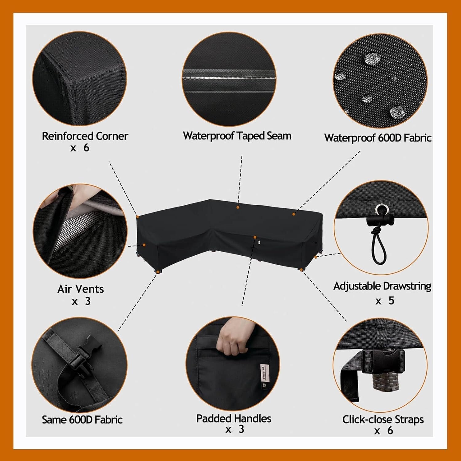 Durable L-Shaped Sofa Cover for 83 x 115 Inch Sectionals - Weatherproof Design