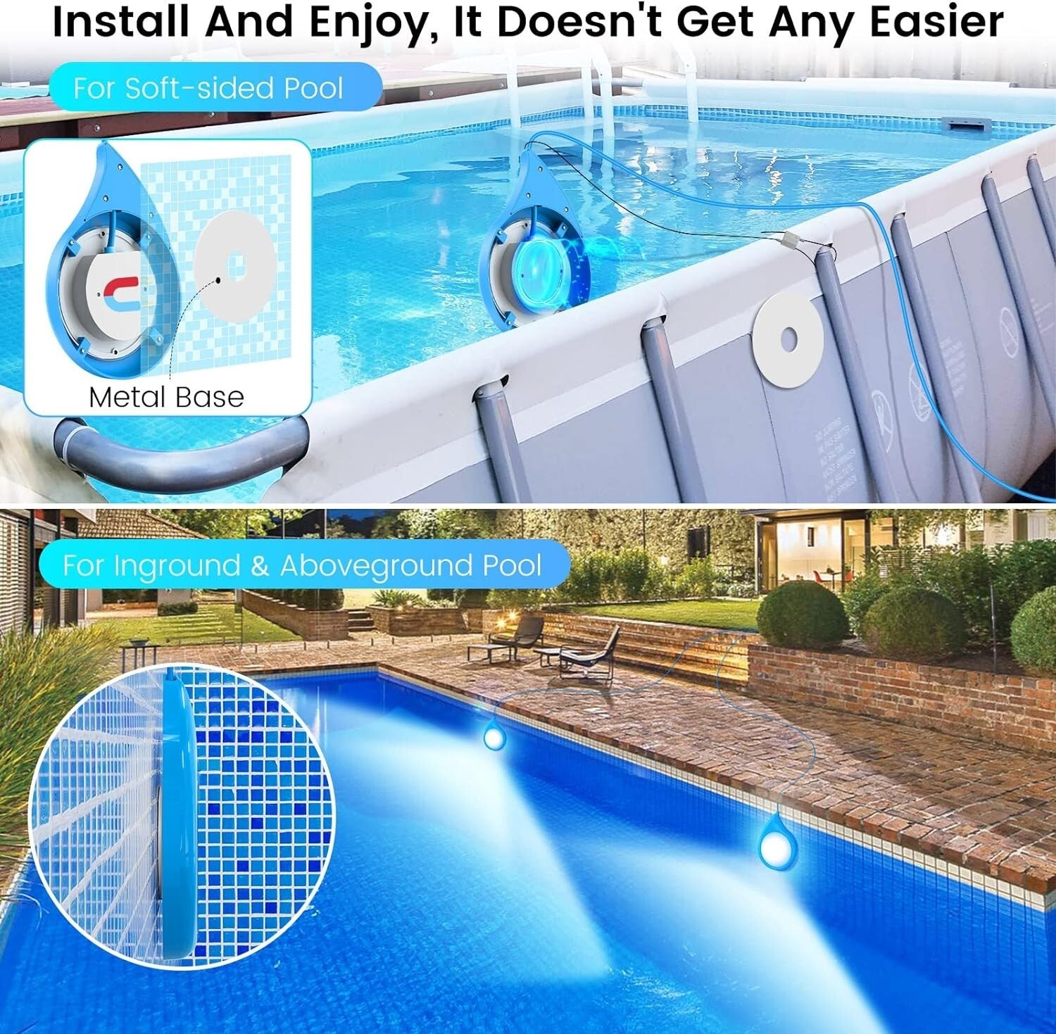 10W RGB Dimmable LED Pool Lights with APP Control - IP68 Waterproof Design