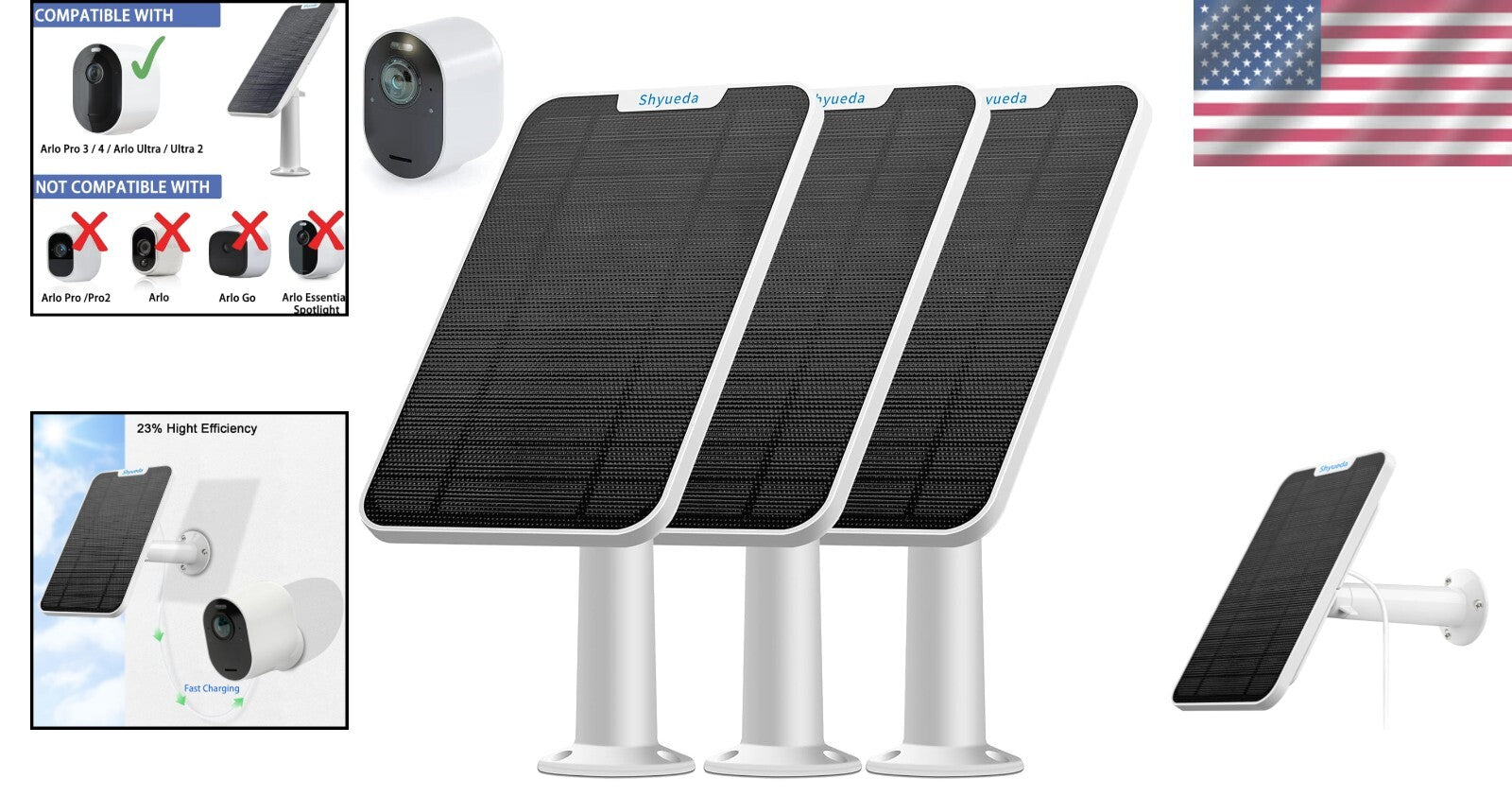 4W Solar Panel with Magnetic Connector for Arlo Pro 3/4/5S - Quick Charging