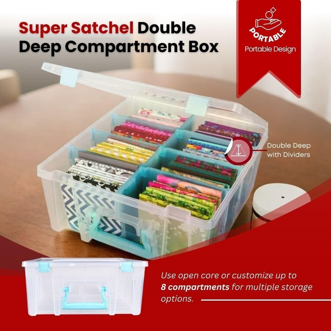 Heavy-Duty Double Deep Craft Organizer with Removable Dividers - Aqua & Clear