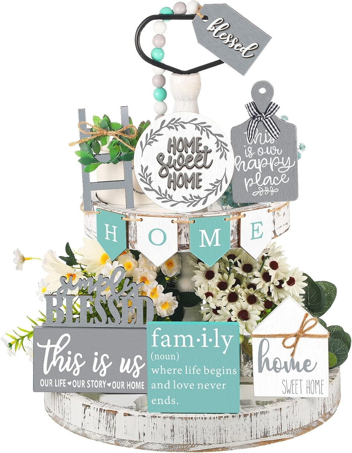 12-Piece Rustic Farmhouse Tiered Tray Decor Set for Kitchen & Table Centerpiece