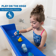 Load image into Gallery viewer, Bathtub Splash Guard Play Shelf - Fun Toy Tray with 10 Suction Cups in Blue