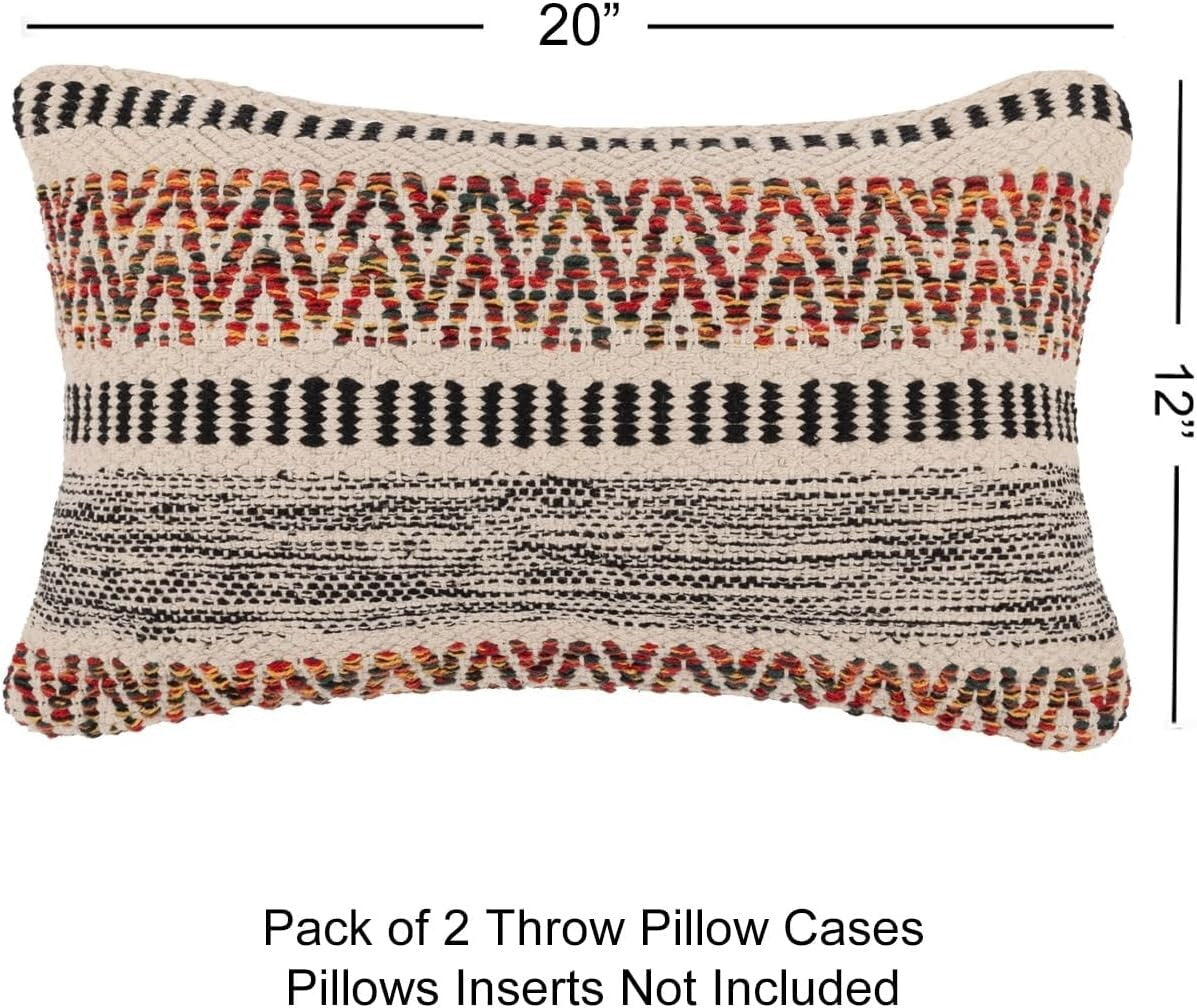 Elegant Bohemian Farmhouse Throw Pillows - 12"x20" Cotton Covers, Set of 2