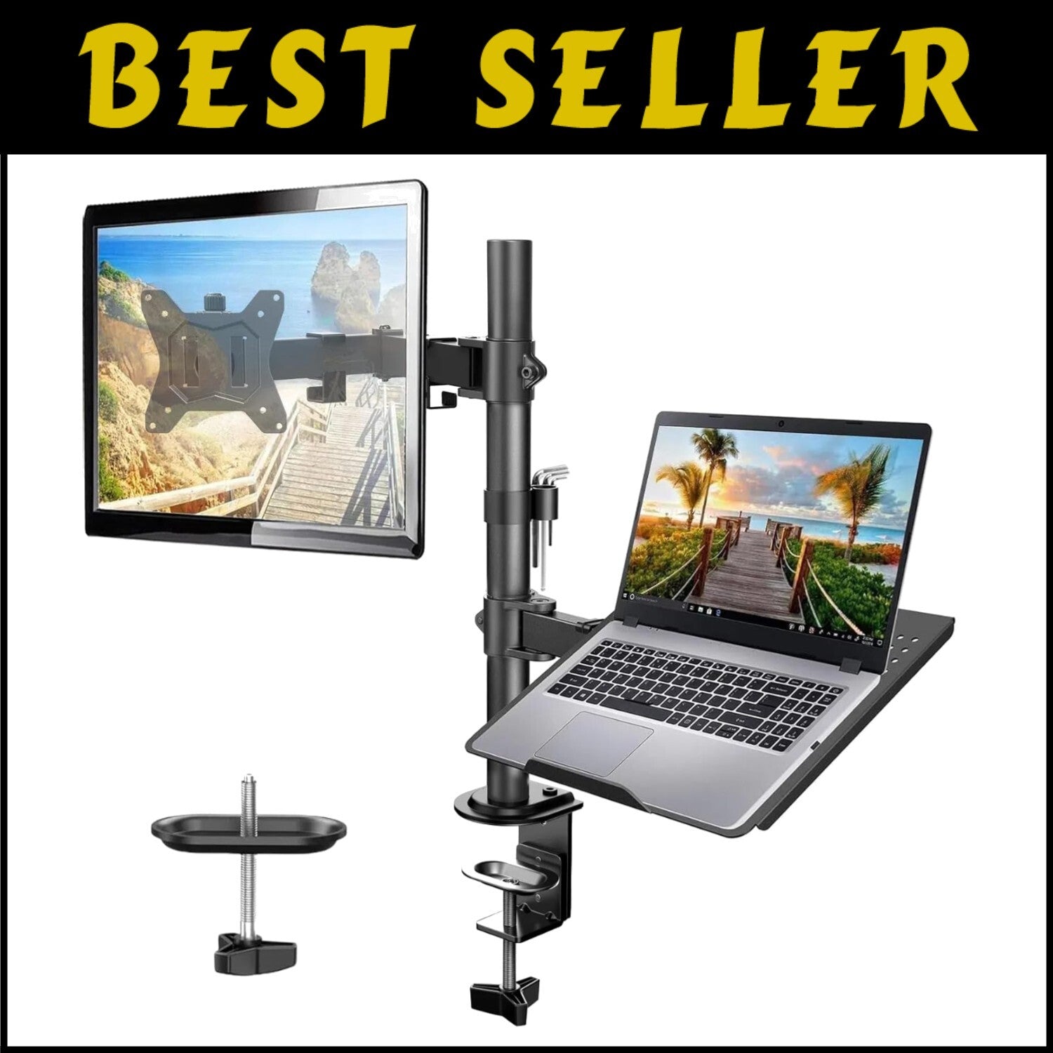 Flexible 2-in-1 Adjustable Monitor & Laptop Mount with Cable Management Included