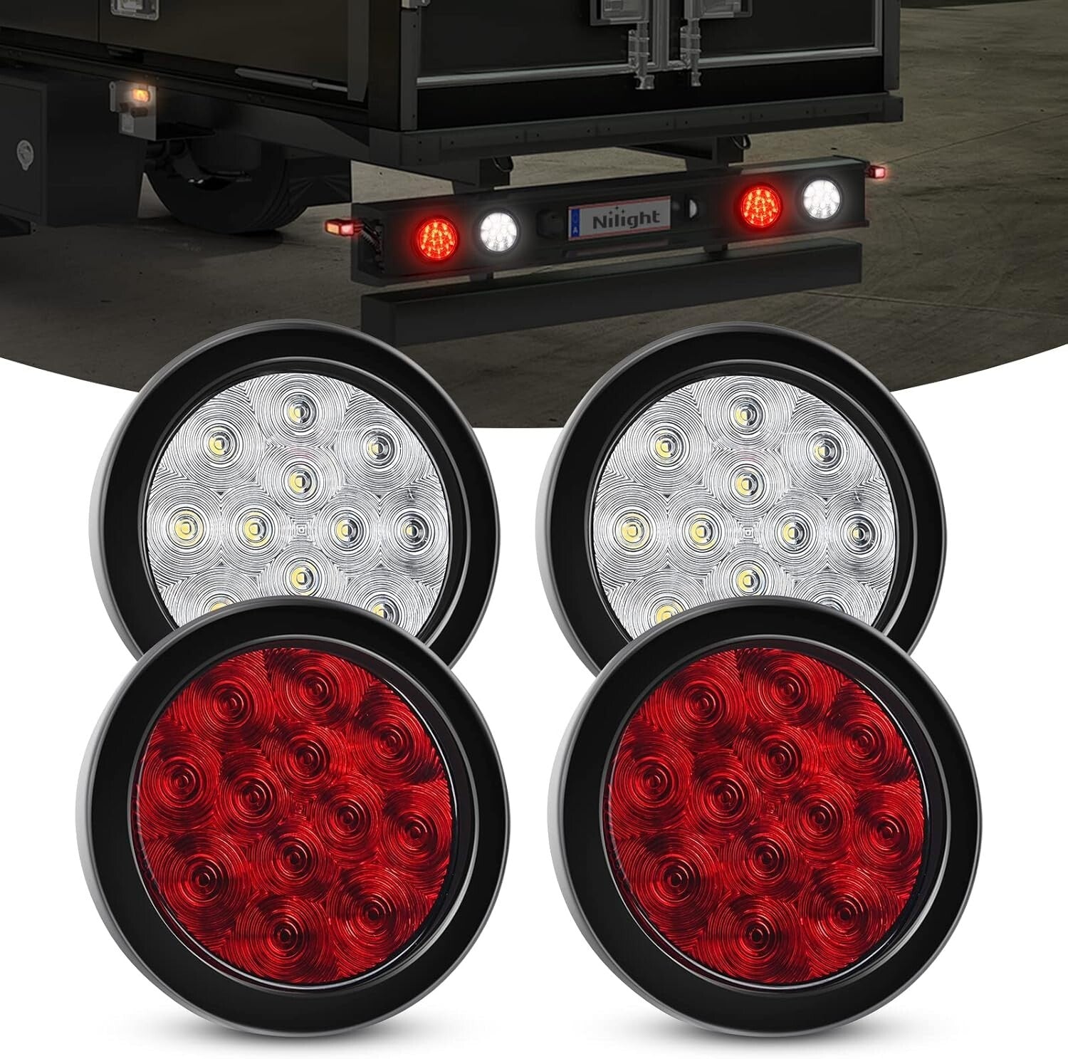 Bright 12-LED 4" Round Truck Tail Lights - Easy Installation & Weather Resistant