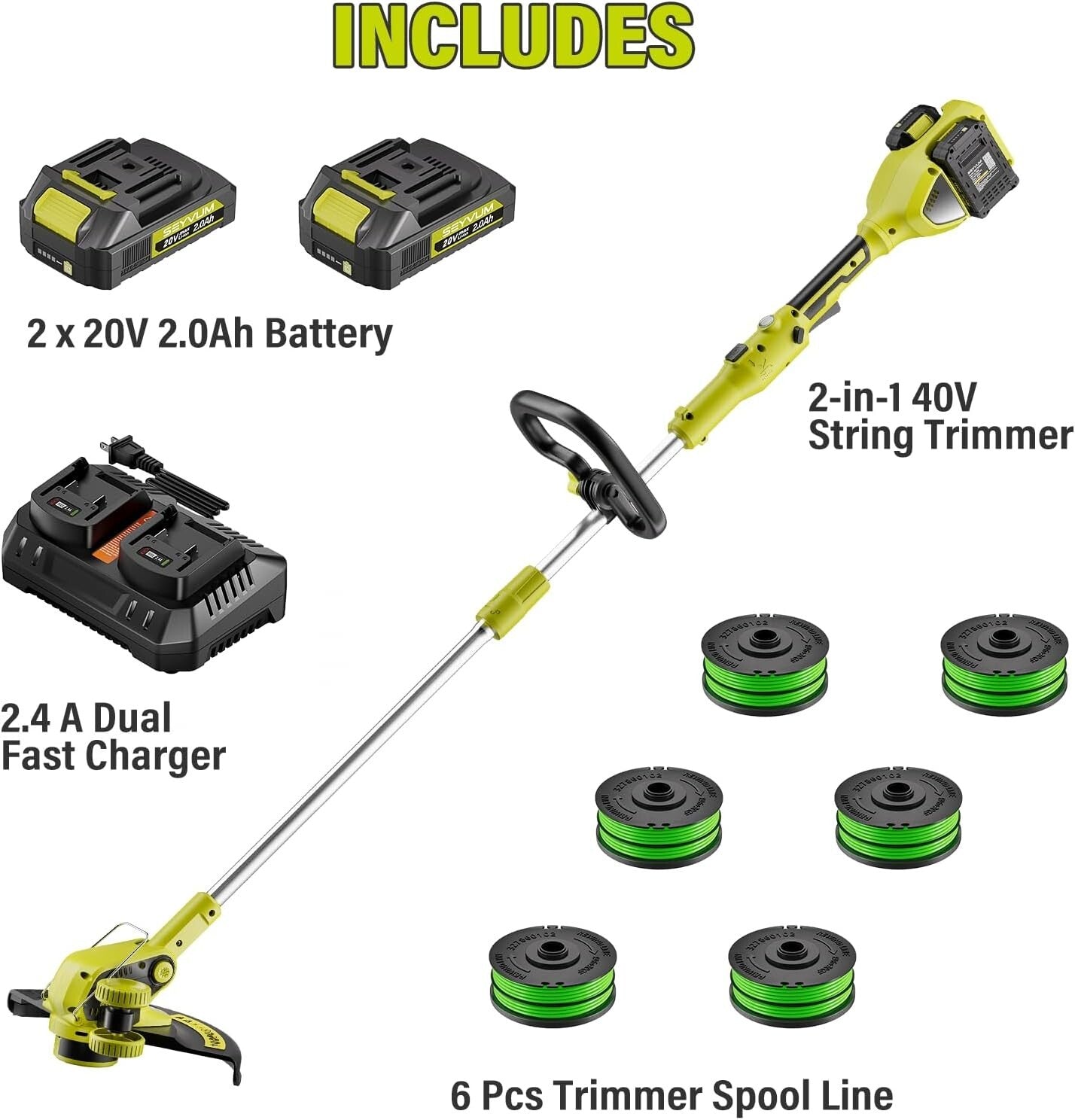 Powerful 40V Wireless Lawn Trimmer & Edger - 14-Inch Cutting Width, Fast Charger
