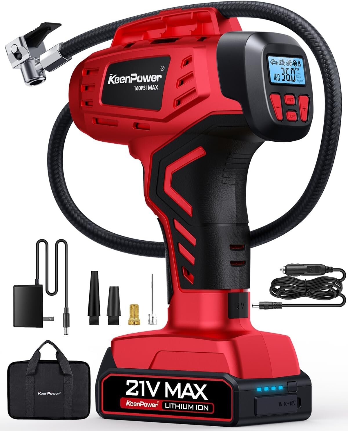 Field-Ready Tire Air Pump - Digital Pressure Gauge, 160 PSI & Dual Power Supply