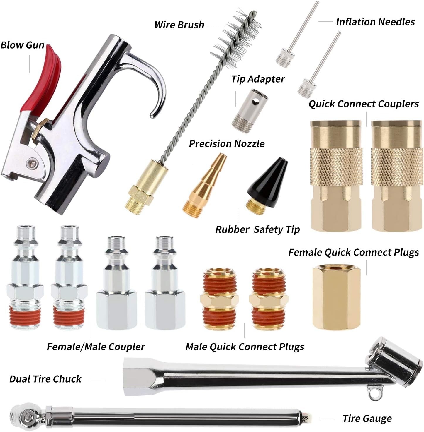 19-Piece Air Compressor Accessories Kit with 25FT Hybrid Hose & Clean-Up Tools