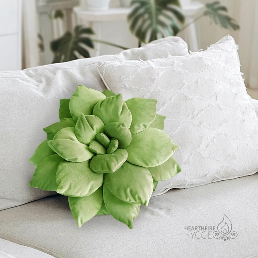 Soft Velvet 3D Green Flower Pillow - Functional Decor for Bedroom & Living Room