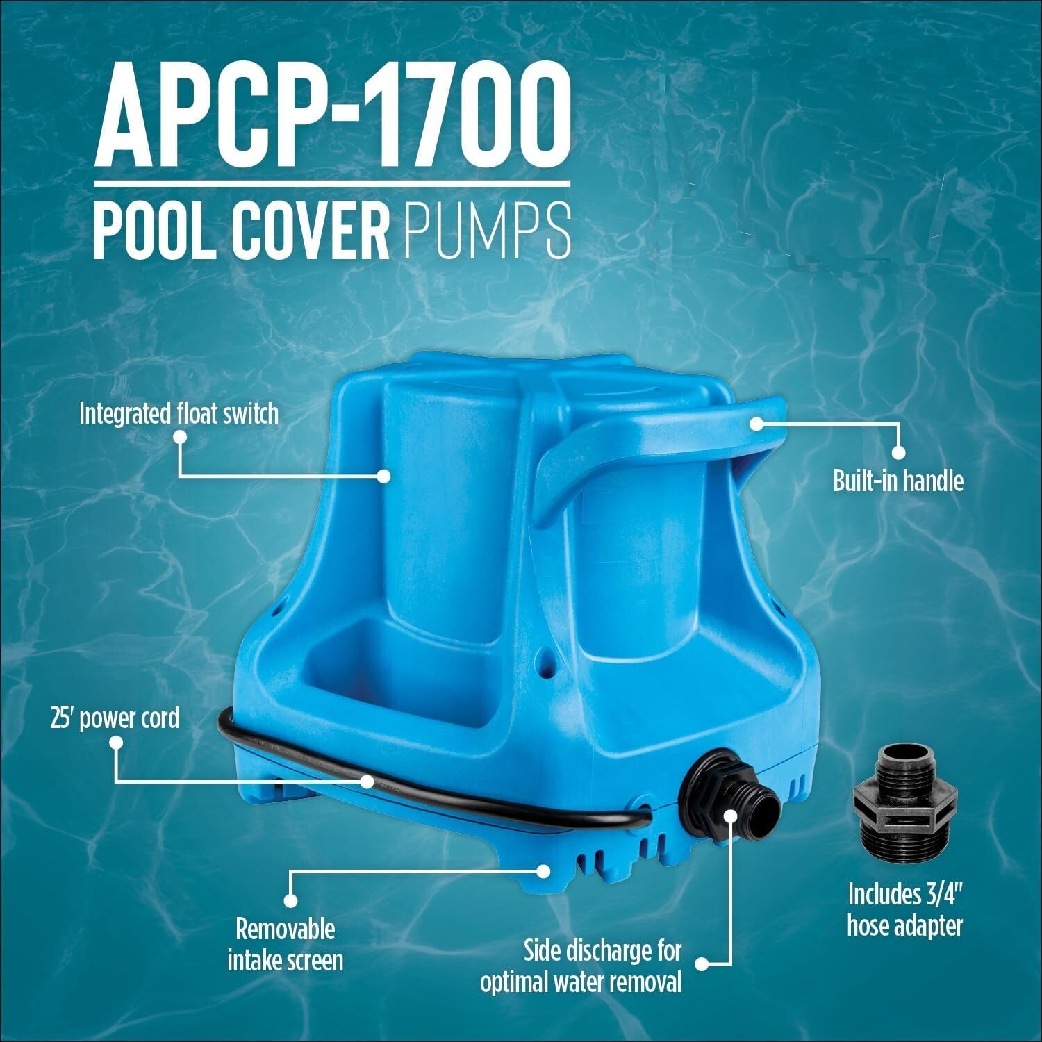 Effortless Water Removal - Light Blue Submersible Pool Cover Pump, 25-Ft Cord