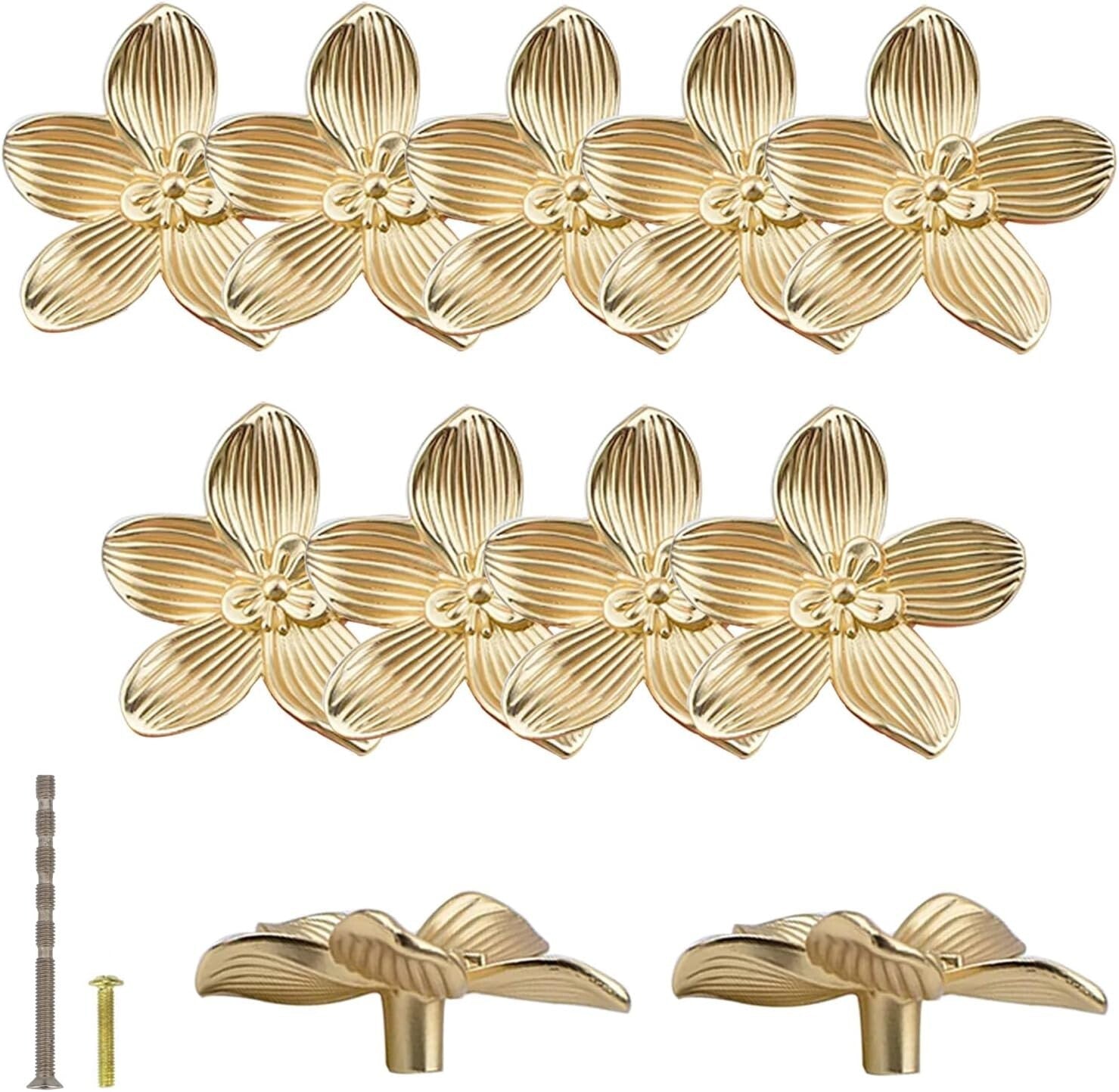 12PC Gold Flower Drawer Knobs - Elegant Kitchen Cabinet Pulls for Stylish Decor