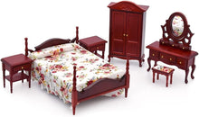 Load image into Gallery viewer, 6-Piece Mahogany Dollhouse Furniture Set - Includes Bed, Wardrobe &amp; More