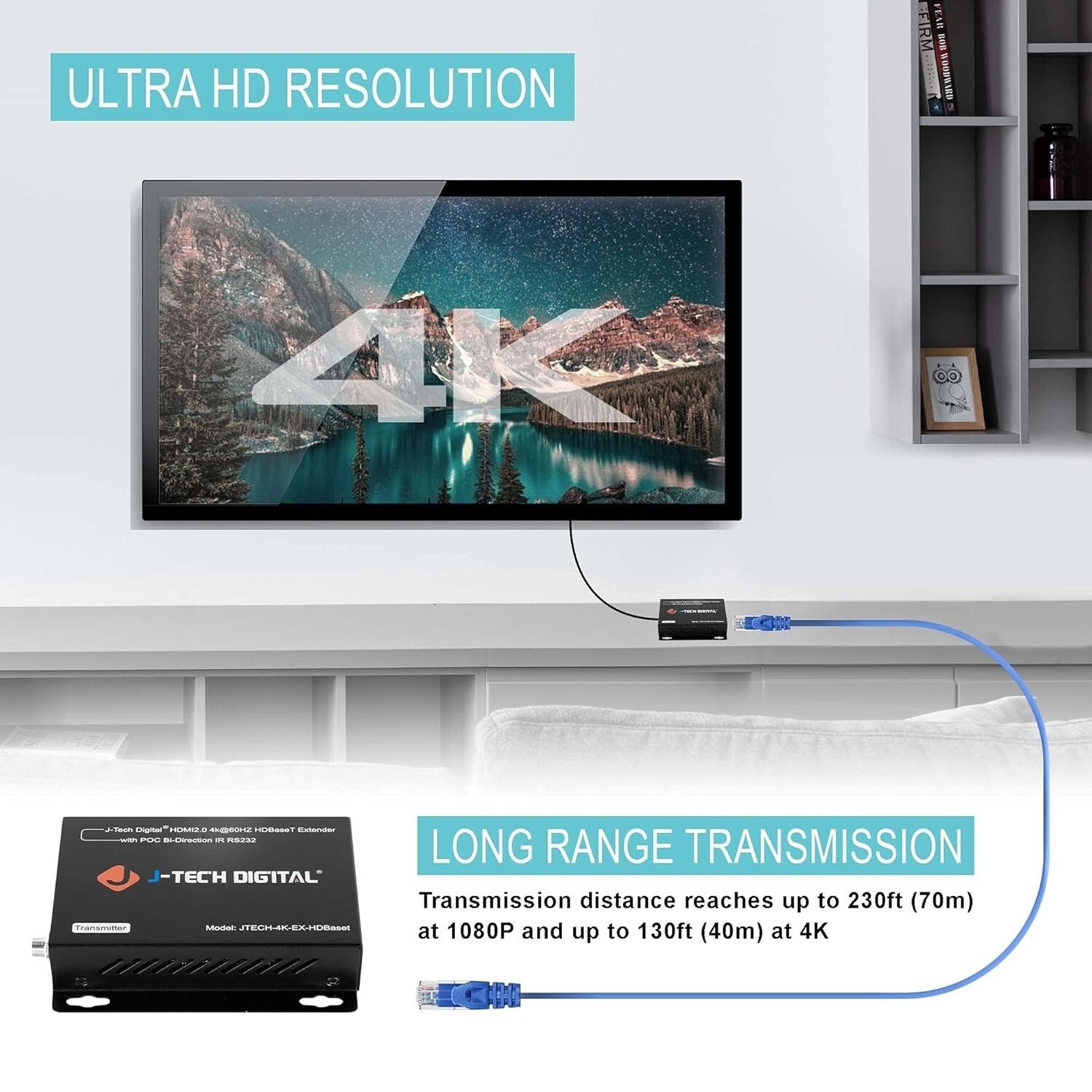 High-Performance 4K HDMI Extender - 230ft 1080P or 130ft 4K over Ethernet