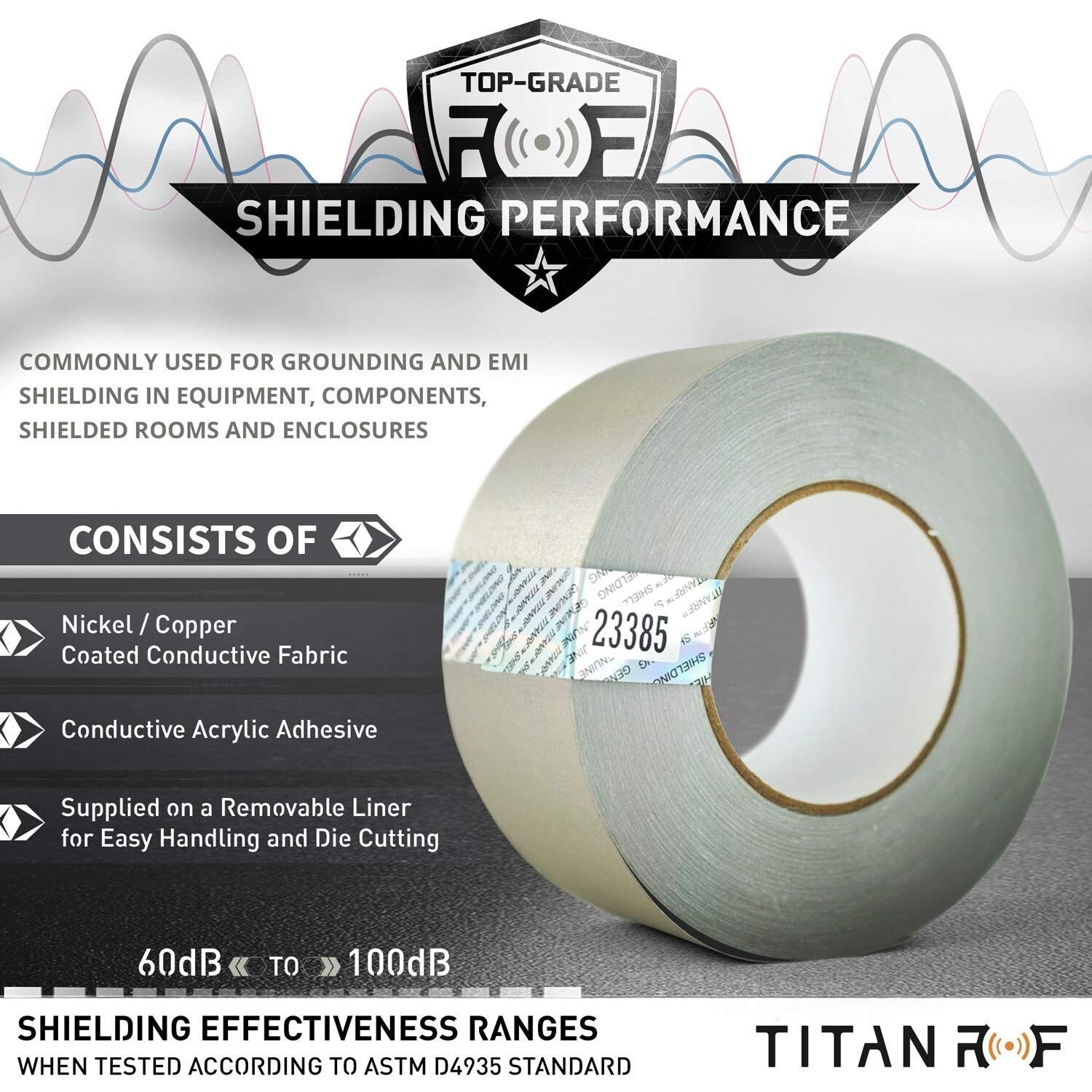 2.5in Wide TitanRF Faraday Tape - 164ft Conductive Adhesive for RF Shielding