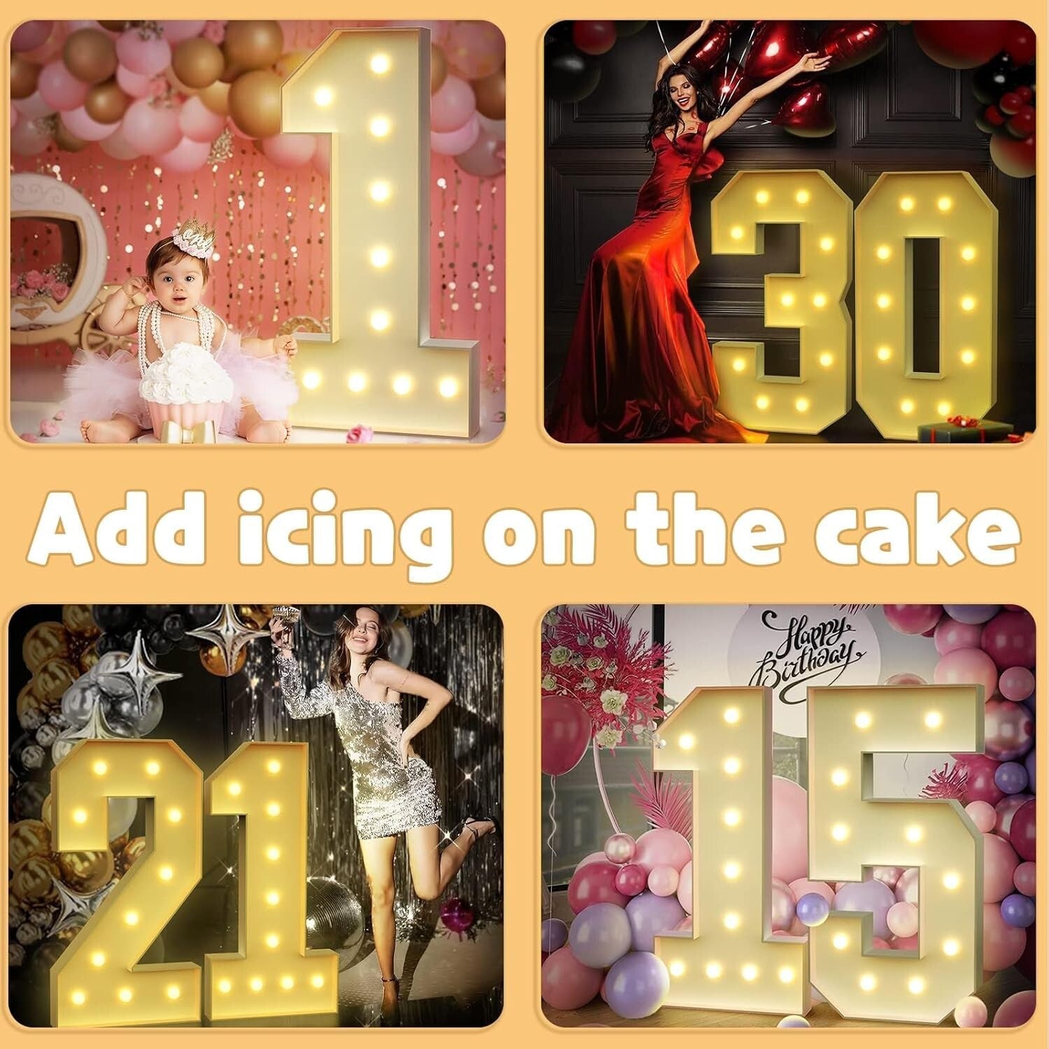 Customizable 4FT Light Up Letters Kit for Birthdays & Anniversaries – Easy Setup