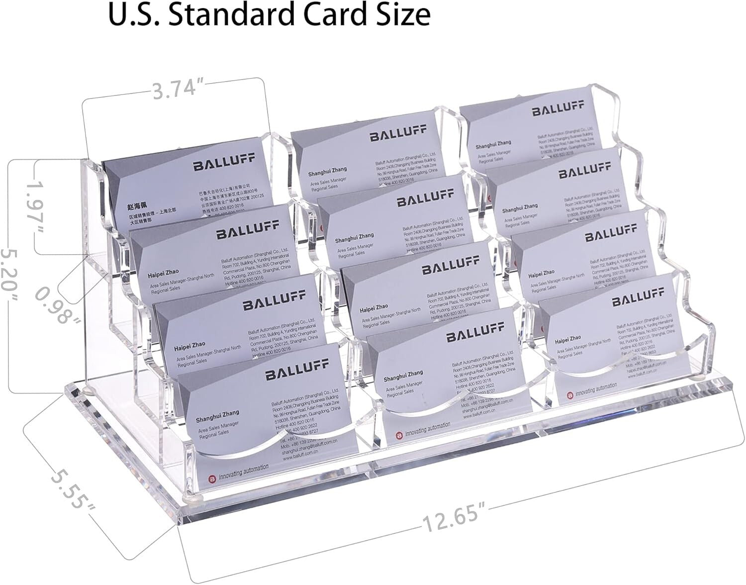 Elegant 12-Slot Acrylic Business Card Holder - Displays 600 Cards on Your Desk