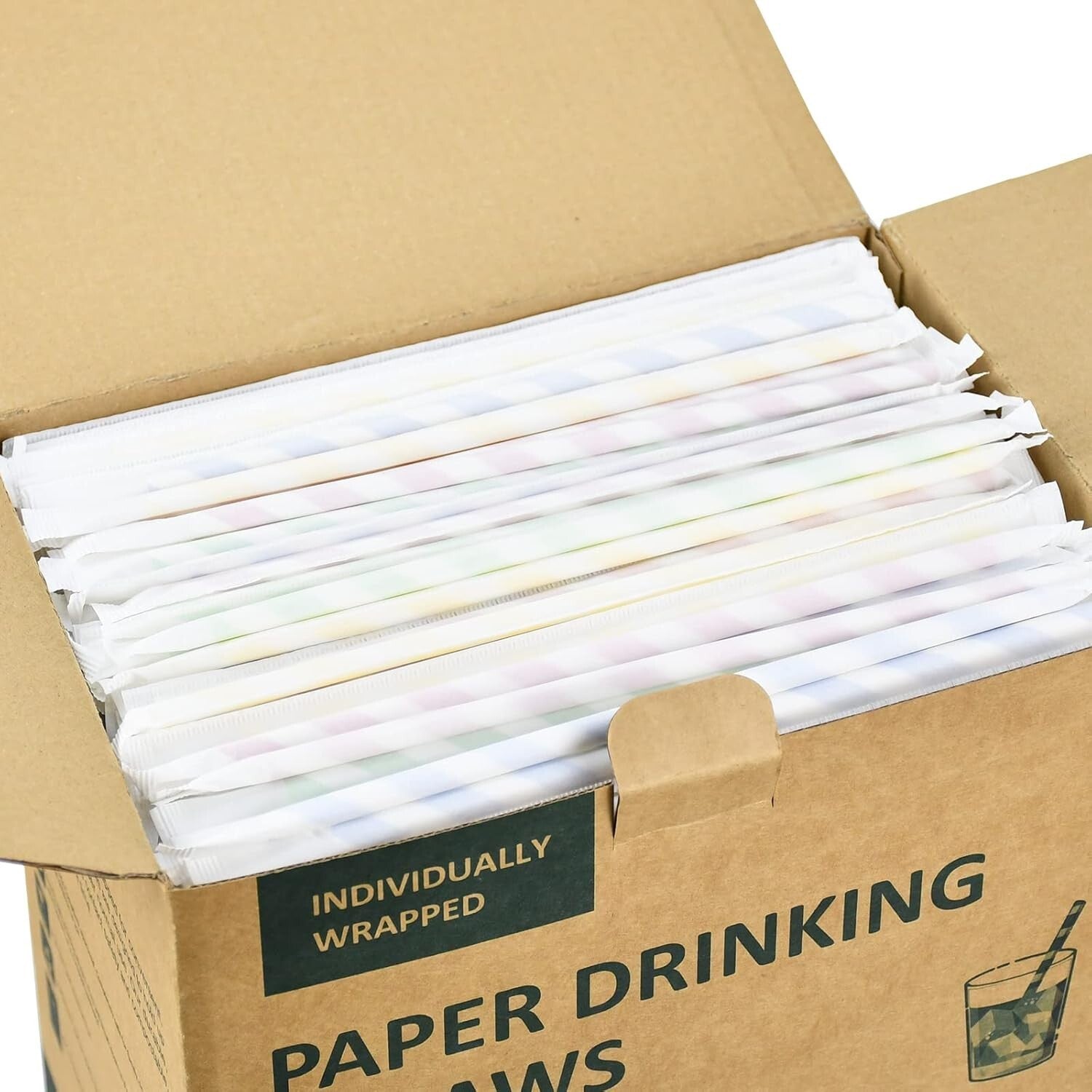 Bulk Biodegradable Paper Drinking Straws - 1000 Individually Wrapped Assorted...