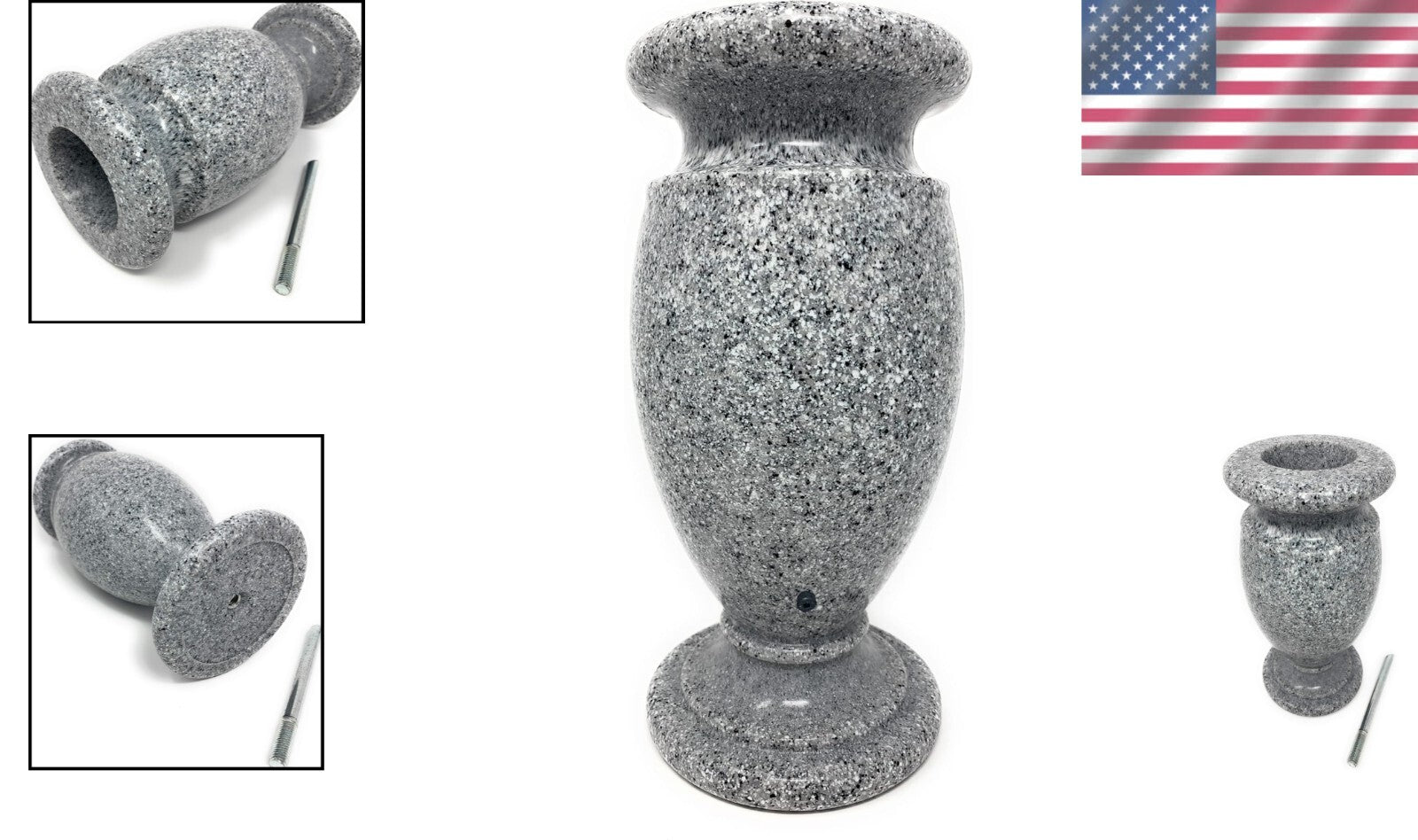 Light Grey Granite Memorial Vase for Headstone Flowers - Secure Spike Included