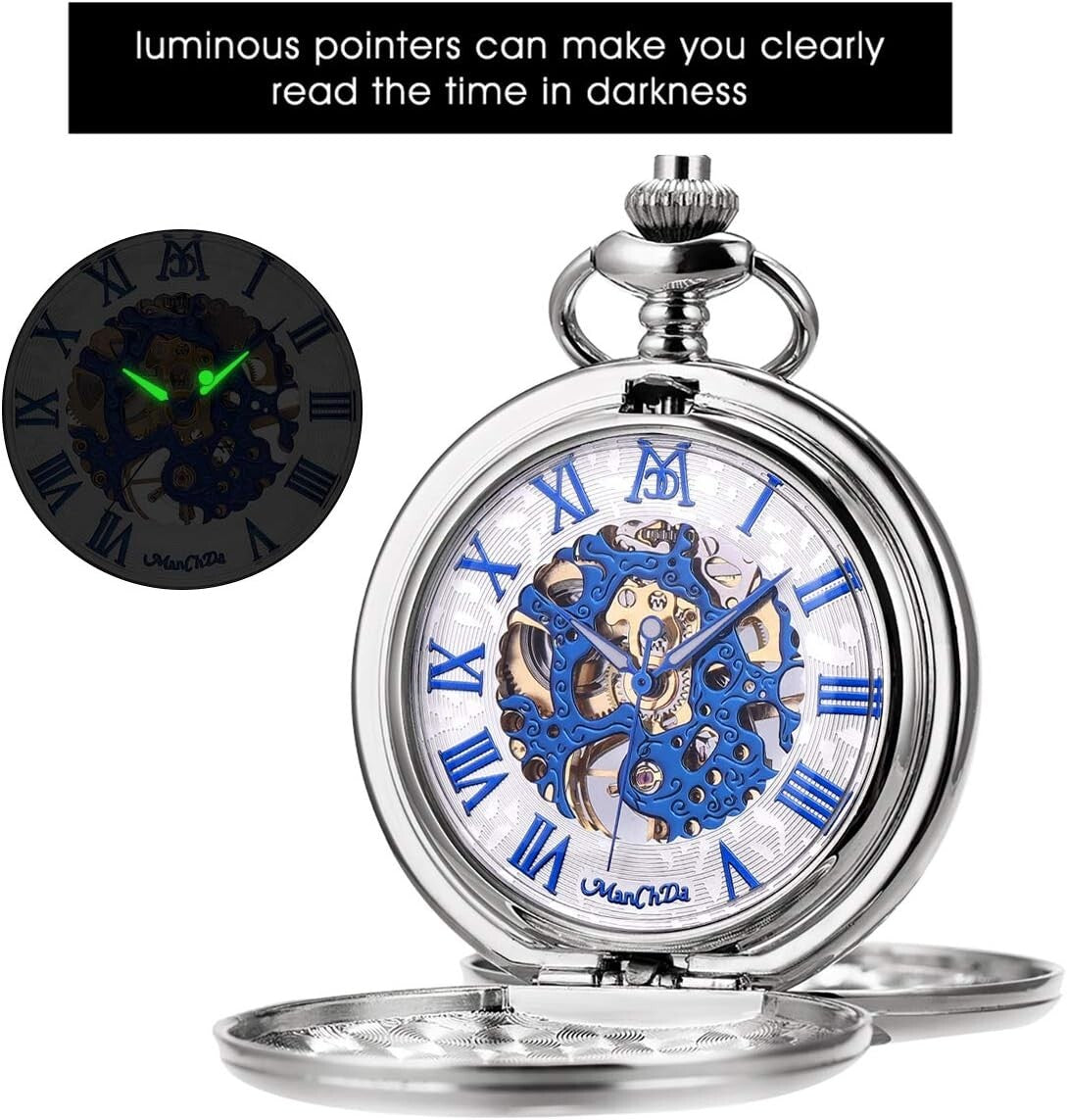 Stylish 47mm Skeleton Pocket Watch with Engraving - Perfect Gift for Men & Women