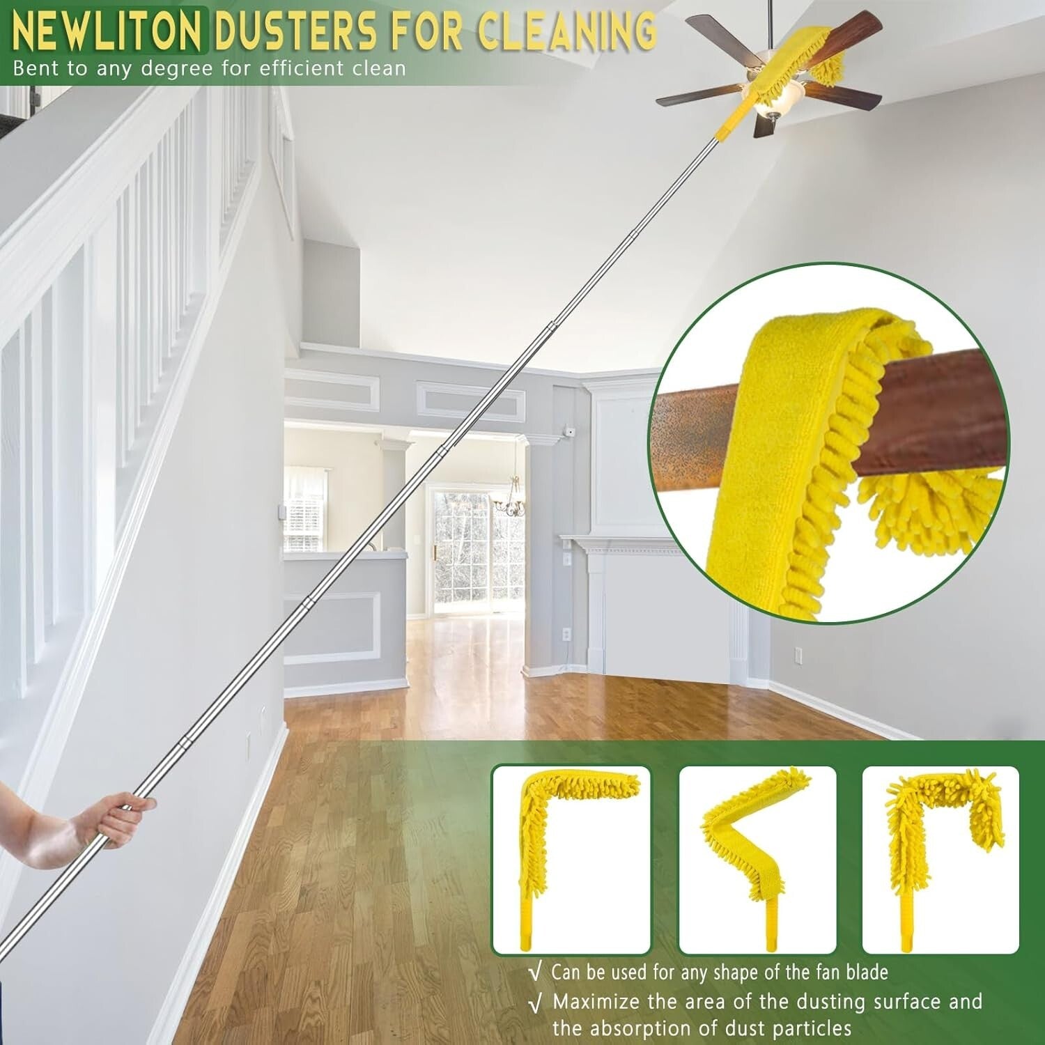 17-Foot High Reach Duster Kit with Extendable Pole - 3-in-1 Cleaning Solution