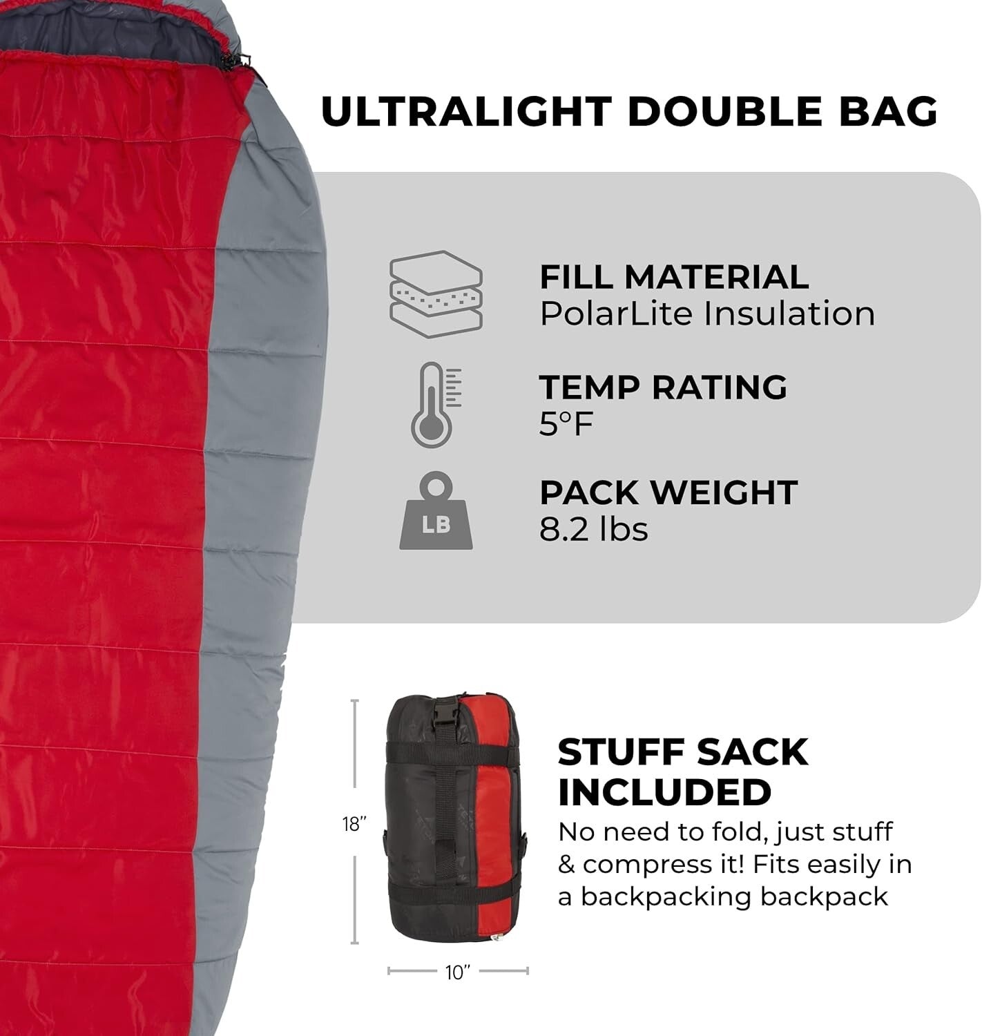 Two-Person Mummy Sleeping Bag - Warm Weather Camping, Backpacking & Hiking Gear