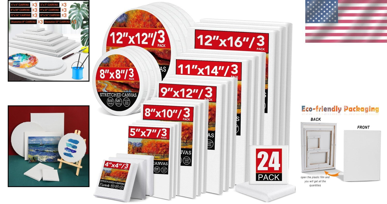 Diverse 24 Canvas Set with Round and Rectangle Shapes - Ideal for Creators