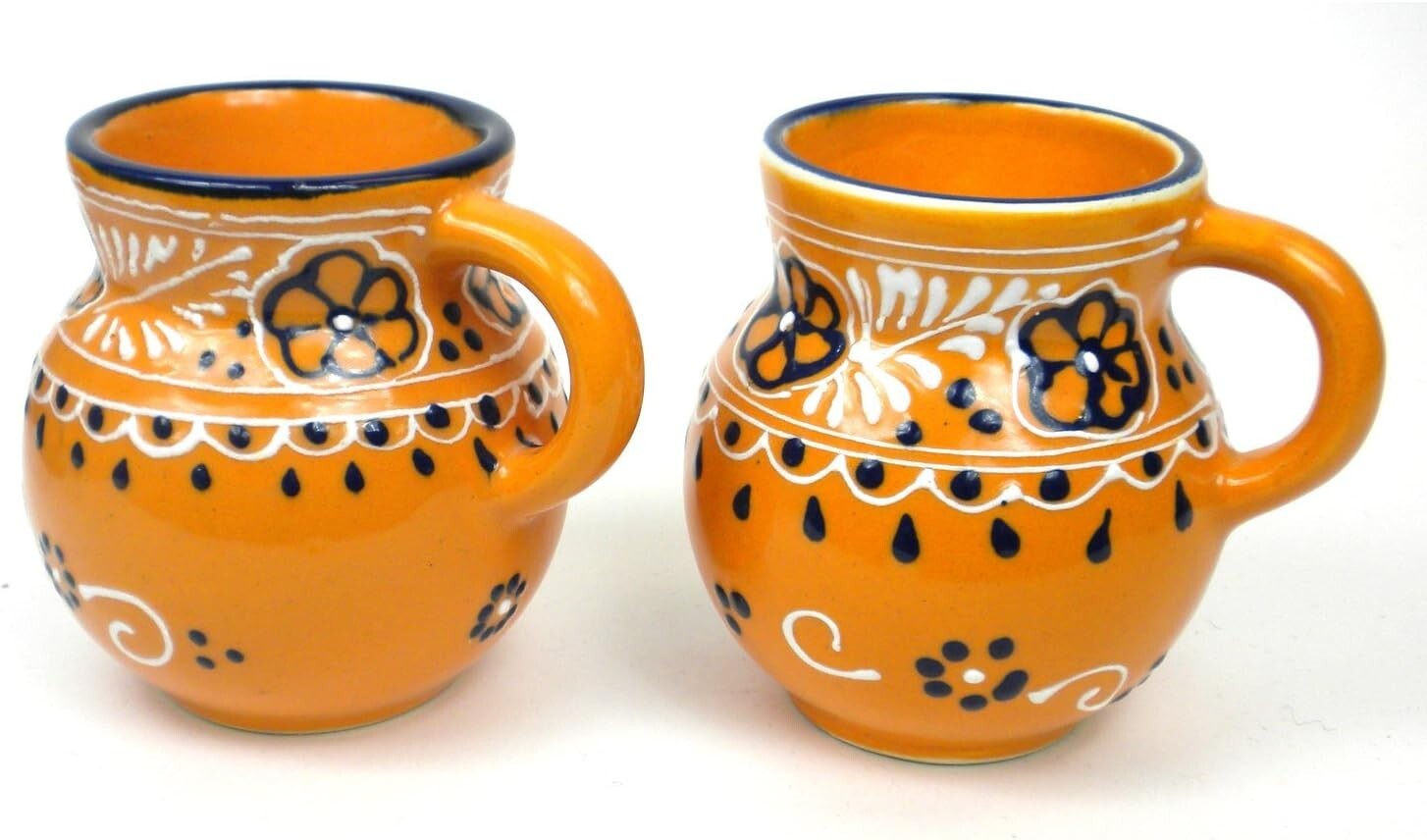 Fair Trade Mexican Ceramic Mugs - Unique Hand-Painted Floral Design, 4"