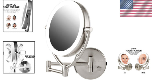 7.5" Lighted Wall Mount Makeup Mirror - 1X/10X Dual Magnification & Dimmable LED