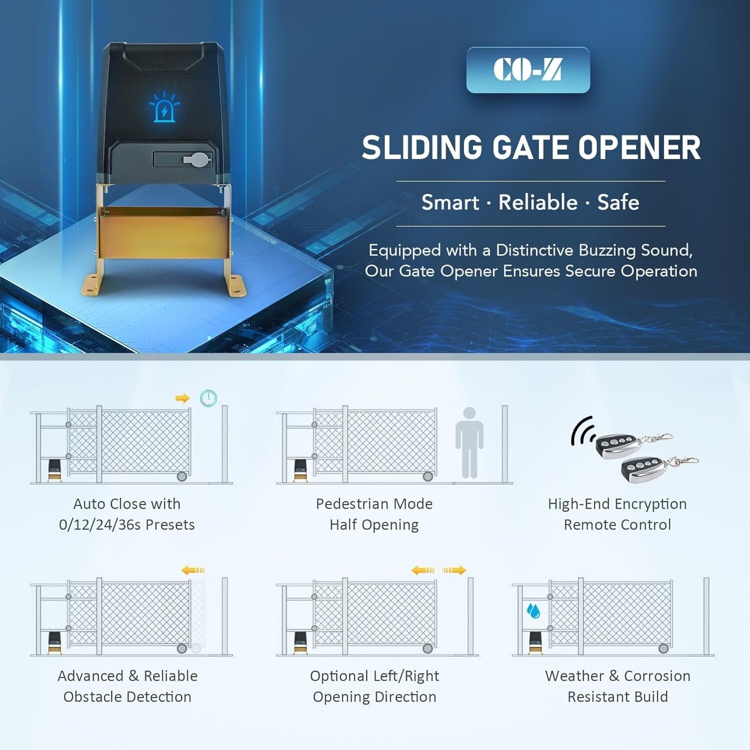 Heavy-Duty 3300lb Gate Opener with Adjustable Closing Time and Safety Sensors