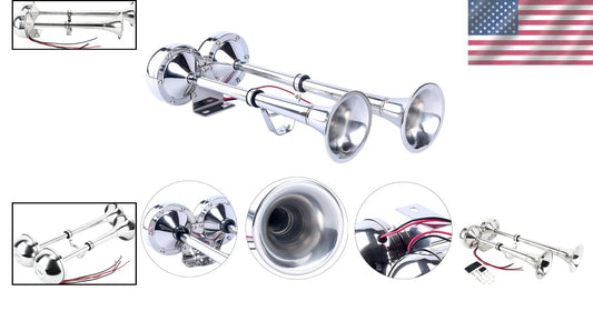 Durable Stainless Steel 12V Dual Trumpet Horn - 125dB for Marine & Auto Use