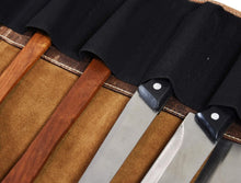 Load image into Gallery viewer, Artisan Crafted Leather Knife Roll with Adjustable Strap &amp; 10 Elastic Pockets