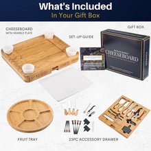 Load image into Gallery viewer, Extra Large Marble &amp; Bamboo Charcuterie Board Set - 27 Entertaining Accessories