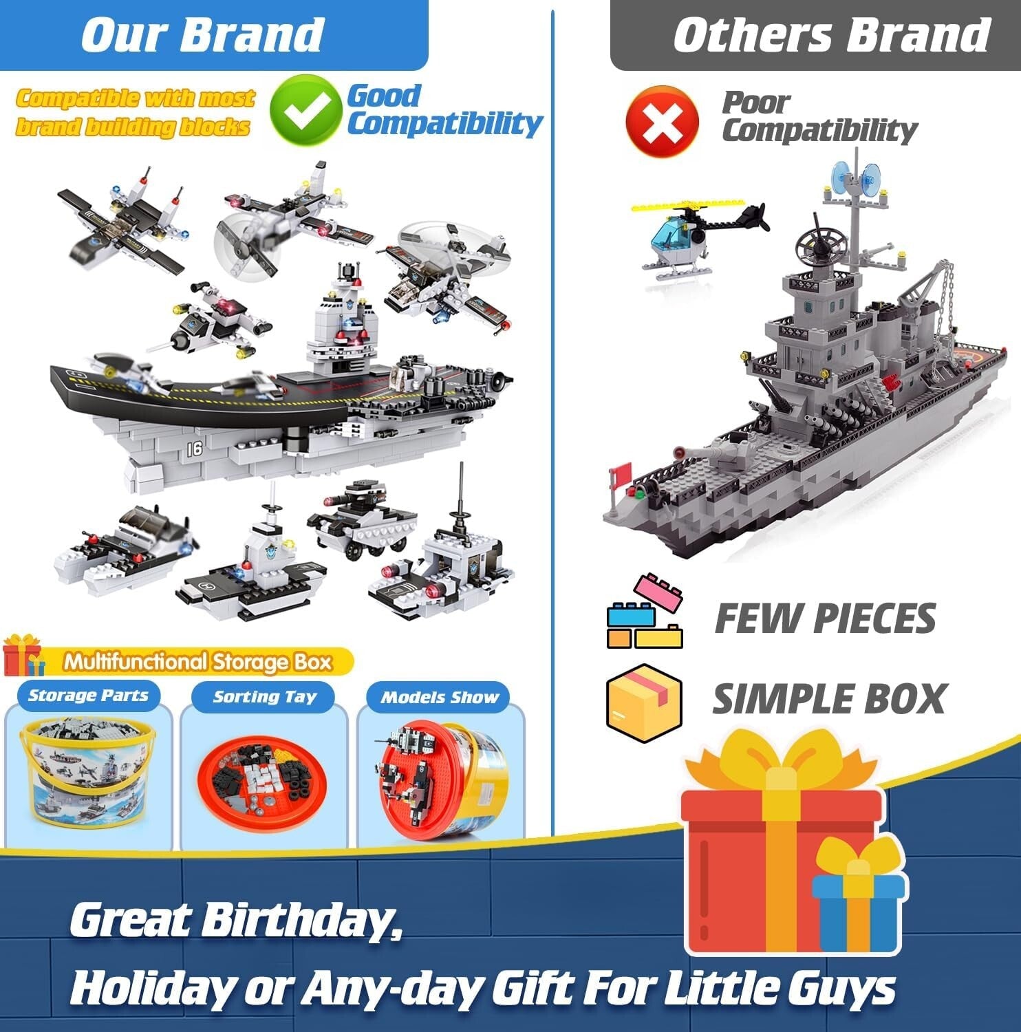 1320-Piece Aircraft Carrier Building Blocks Set - Military Adventure for Kids