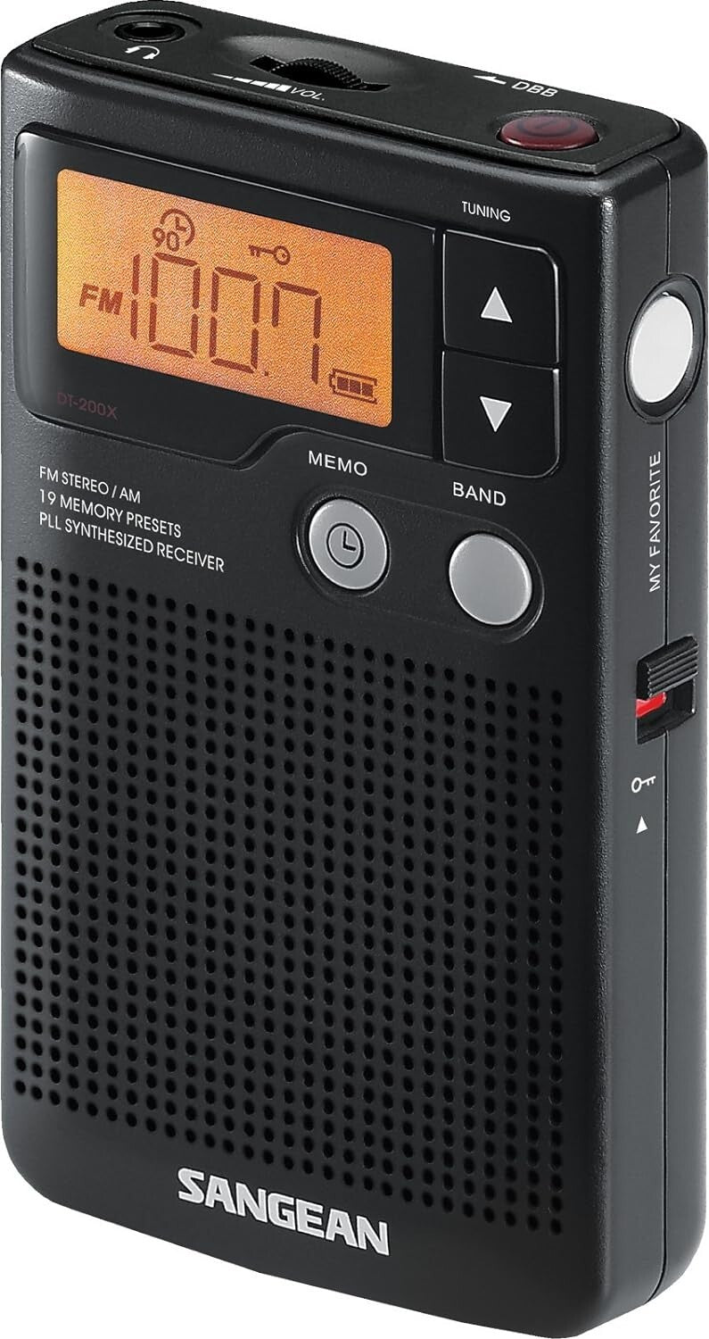 Compact AM/FM Synthesized Pocket Radio with 19 Presets & Earbuds Included