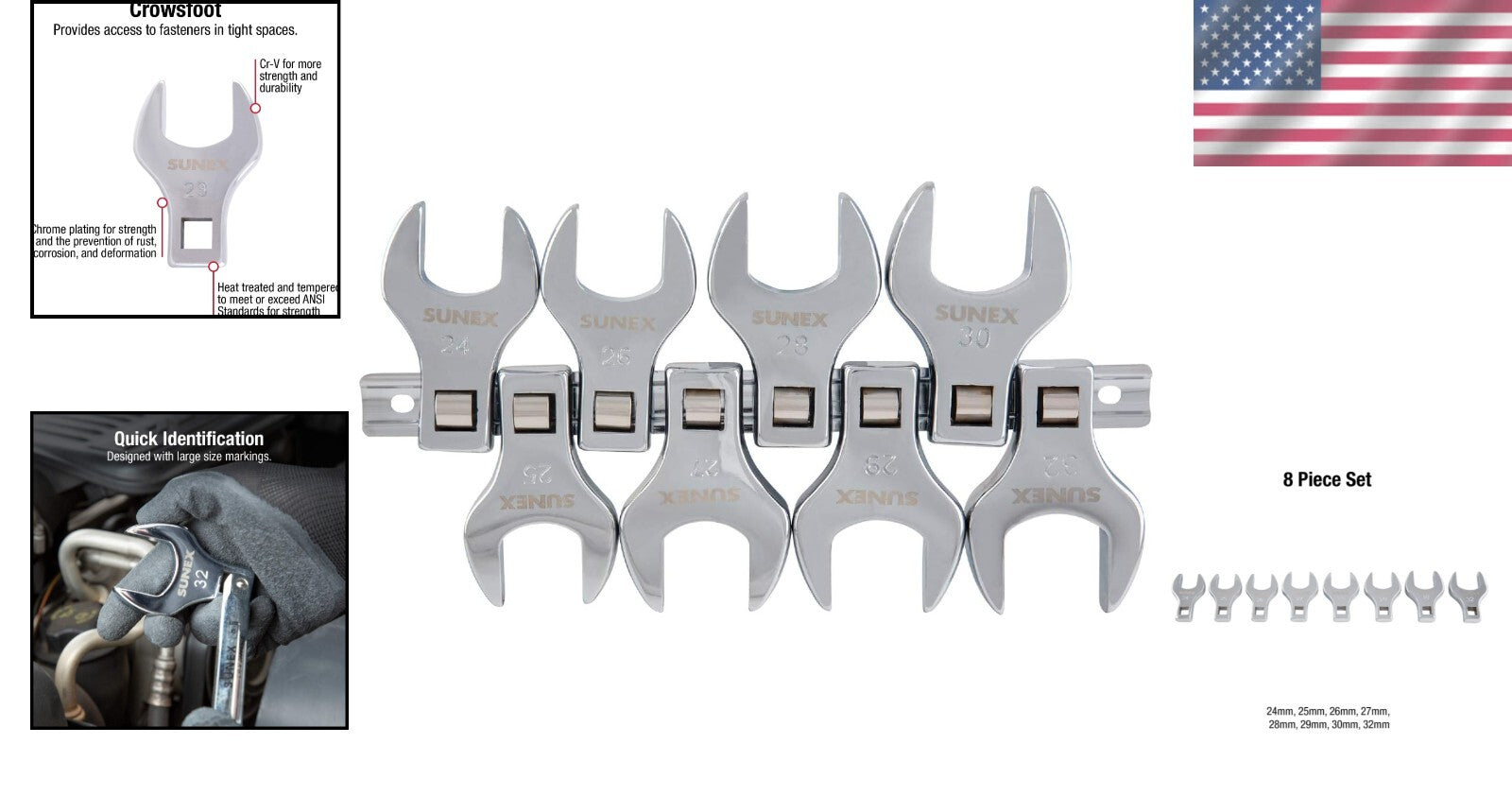 Easily Accessible 1/2-Inch Drive Jumbo 8-Piece Wrench Set for Tight Spaces