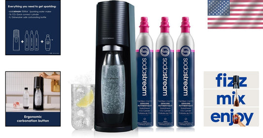 Eco-Friendly Terra Sparkling Water Maker Bundle: Enjoy Fresh Bubbles Anywhere