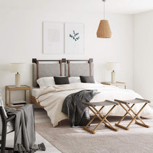 Load image into Gallery viewer, Harlow Wall-Mount Headboard Queen - Gray with Brown Faux Leather Straps