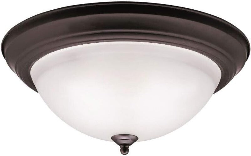 Old Bronze 3-Light Flush Mount Ceiling Fixture - Dimmable with Satin Glass Shade